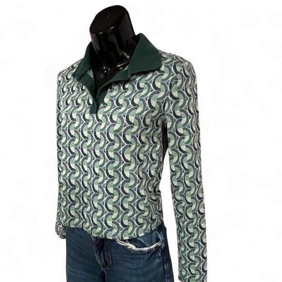 Zara Green Geometric Long Sleeve Blouse - Picture 3 of 5